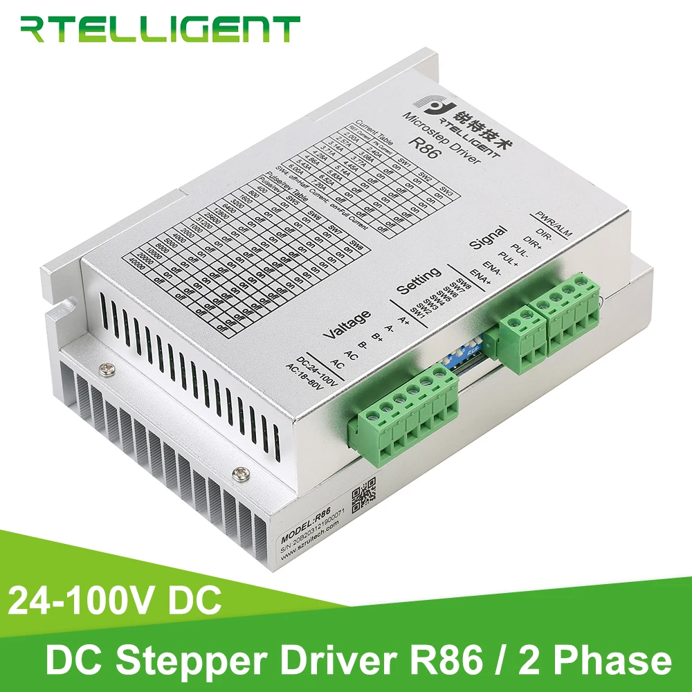 

Rtelligent Nema 34 Stepper Motor Driver CNC Controller Control High torque Hybrid Bipolar 2.4A~7.2A 24-100V DC 18-80V AC