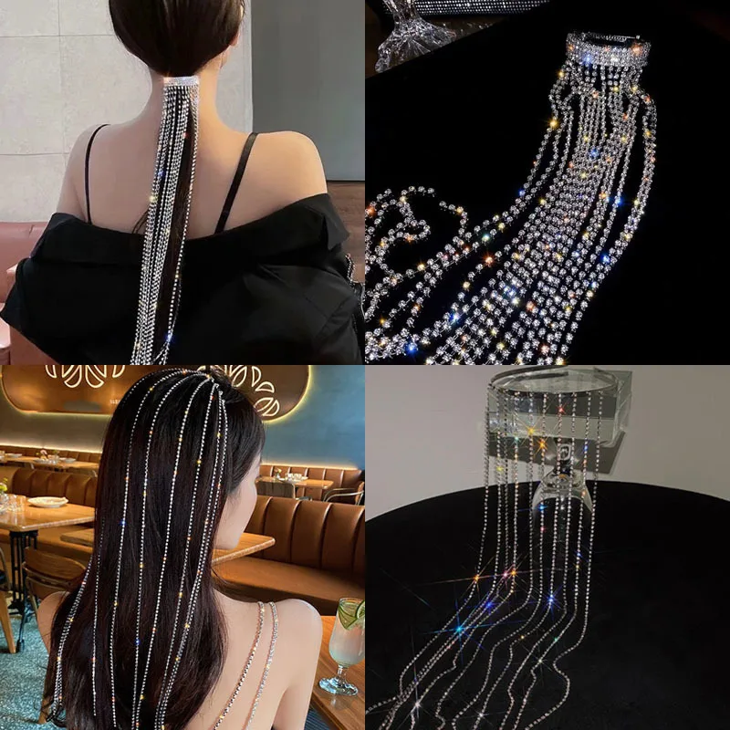 Fashion Full Rhinestone Hairpins For Woman Hairgrip 2022 Long Tassel Crystal Hair Clip Crystal Hairband Hair Accessories Jewelry