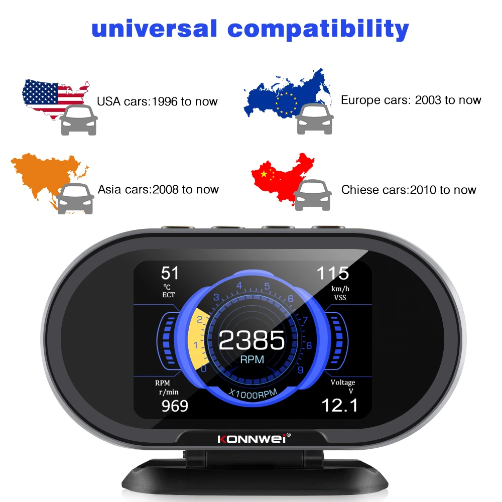 KONNWEI KW206 OBD2 Computer di bordo Auto Car Computer digitale OBD 2 Scanner Consumo carburante Visualizzazione del misuratore della temperatura