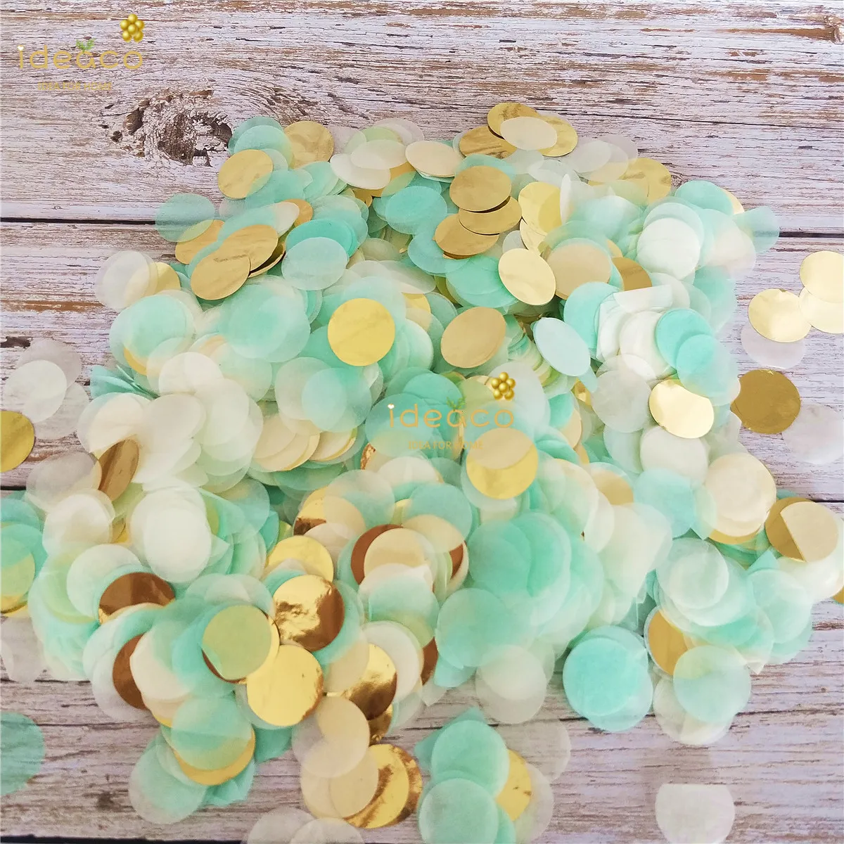 ideaco Mint & Champagne Gold Confetti - Tissue Paper - Mint Green Ivory - 1