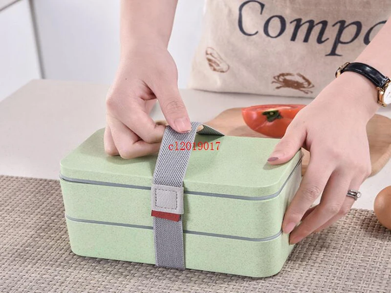 Double Layer Lunch Box Portable Wheat Straw Material Lunch Box Eco-Friendly Food Container Storage Student Bento Box