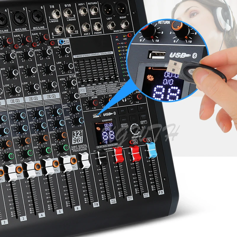 Mixer a 10 canali Console di missaggio da Studio con + 48V Phantom Power Bluetooth USB 99 DSP effetti digitali Mixer Audio digitale DJ