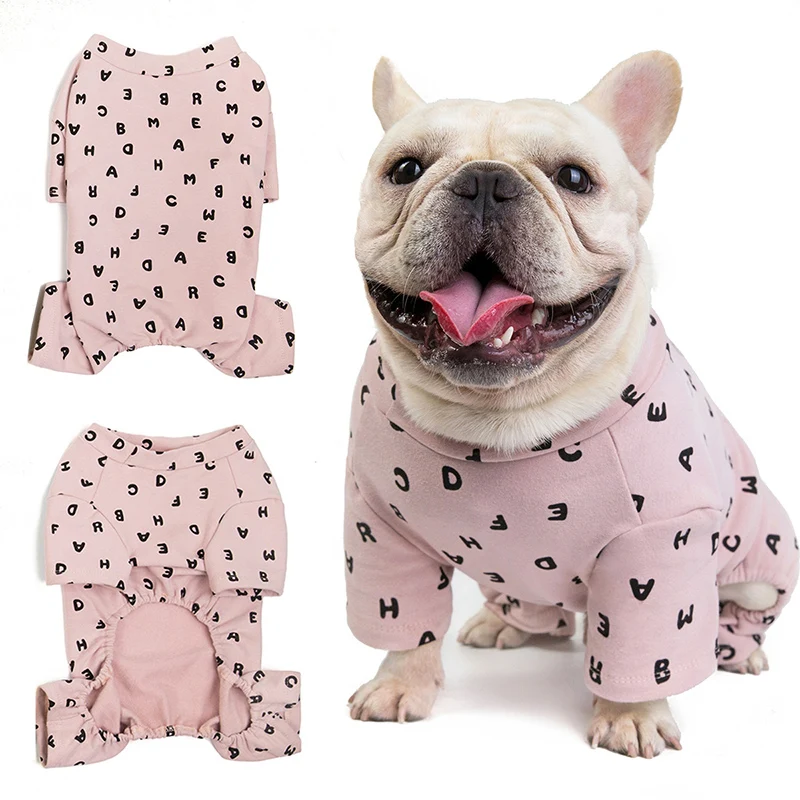 Winter Warm French Bulldog Pet Pajamas for Small Dogs Cotton Letter Puppy Dog Jumpsuit Corgi Shiba Inu Overalls mascotas Costume