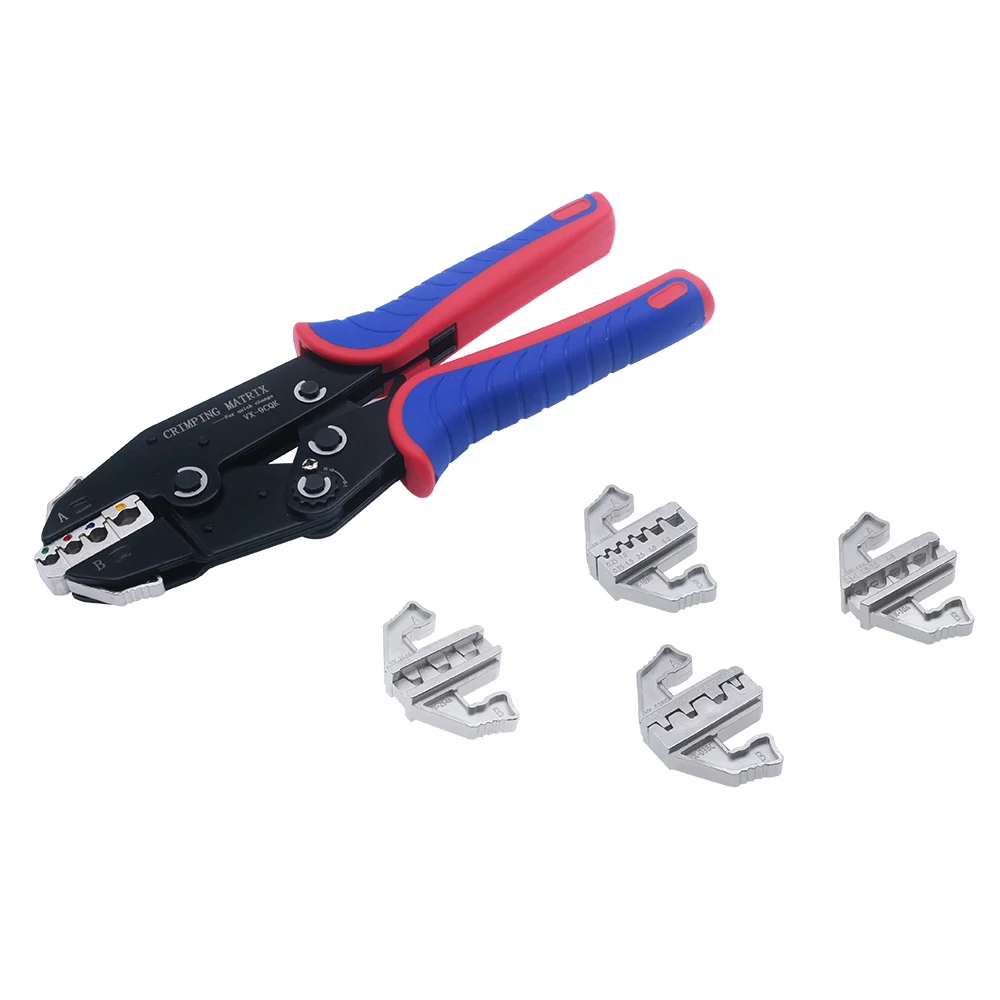 Quick-Change Jaws Crimping Pliers Versatile Crimping Tool Kit With 5 Interchangeable Crimp dies and Wire strippers With Toolbox