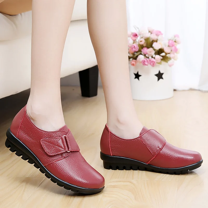 Brand Shoes for Women 2022 Spring Wedge Loafers Female Black Genuine Leather Flats ladies Office Nurse Shoes Mom Casual Sneakers