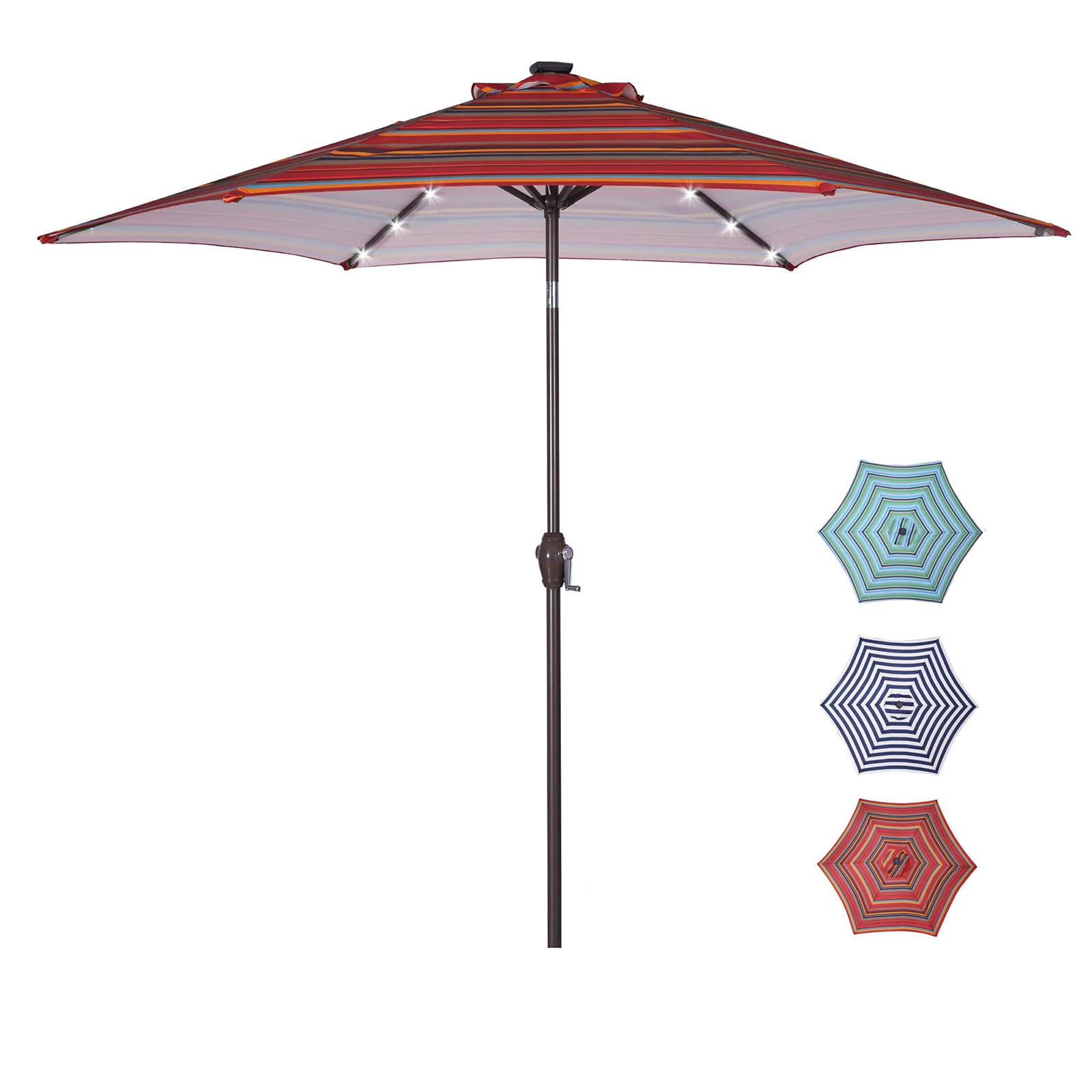 9FT Market Table Umbrella Outdoor Patio Umbrella with Push Button Tilt&Crank With 24 LED Lights 3 Colors[US-W]