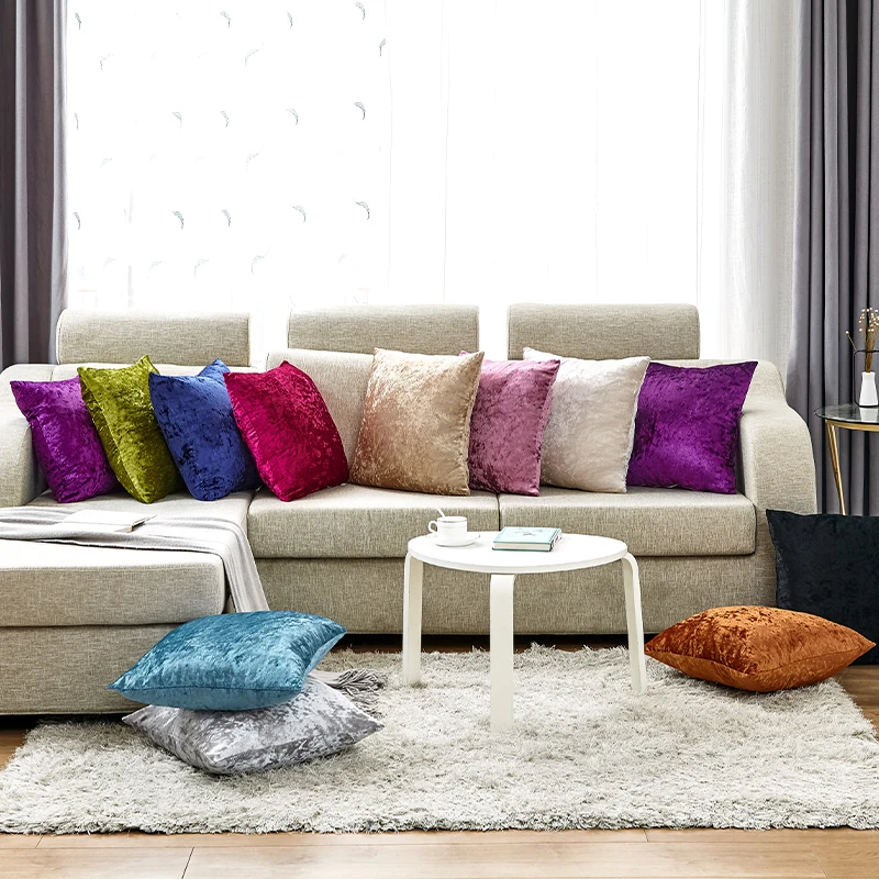 Crushed Velvet Decorative Pillows Soft Pillow cover for Sofa Living Room 45x45 Shiny Beige Decorative Kussenhoes Home Decor