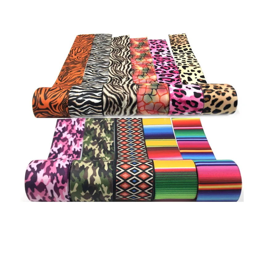 25mm 38mm 1 Meter/Lot Leopard Stripe Print Garment Waist Elastic Webbing DIY Apparel Band Bags Strap Sewing Accessories