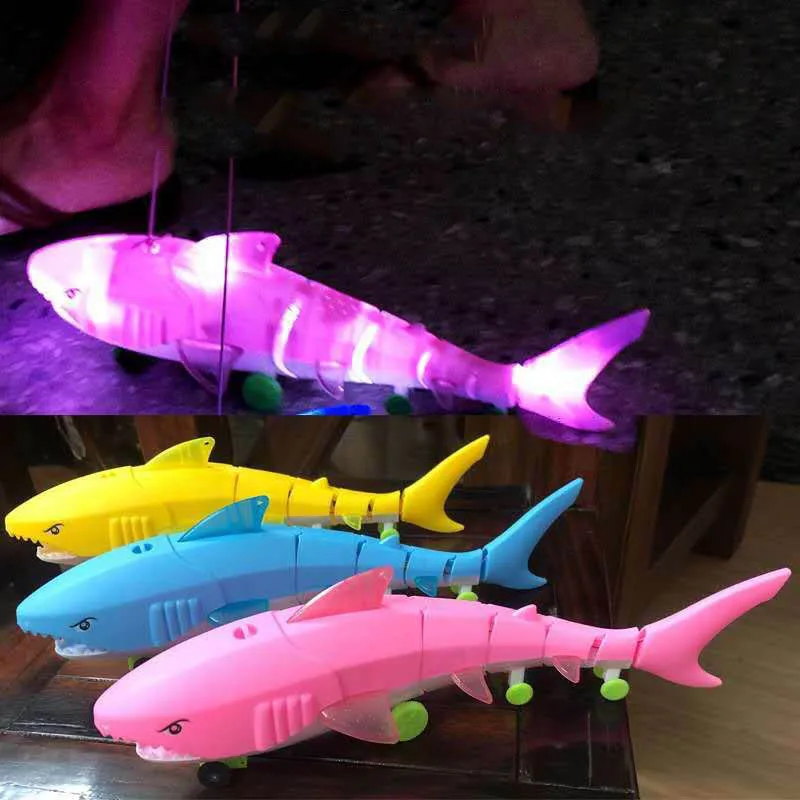 

Children's Plush Shark Doll Pull Rope Shark Luminous Toy With Electric Light Music LED Chip ABS Material Over 3 Years Old 32*9*9