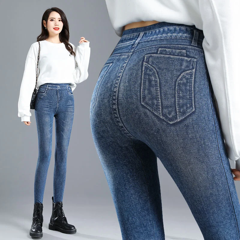 Skinny Jeans For Women High Waist Pencil Pants Elegant Push Up Stretchy Tight Pants Streetwear Trousers Warm Winter Leggings