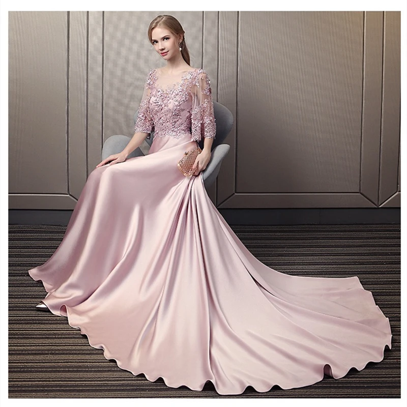 Mutter der Braut Kleider Elegante A-Line Luxus Perlen Blumen Halbarm Hochzeit Gast Abendkleider robe de soirée femme