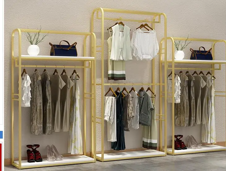 Clothing store display rack double floor type combination hanging clothes rack hanging clothes pole men's and women's clothing