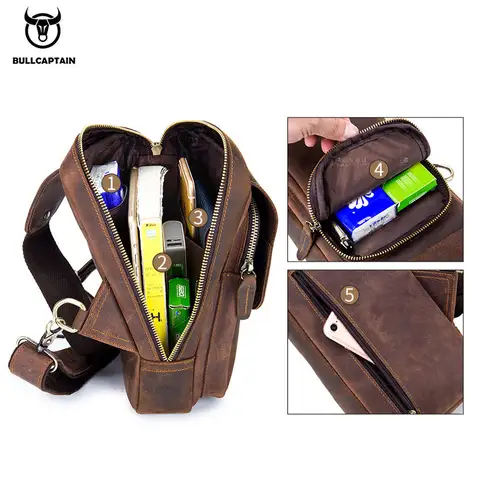 बुलकैप्टन पुरुषों के लिए क्रॉसबॉडी बैग क्रेजी हॉर्स लेदर चेस्ट बैग लेदर क्रॉसबॉडी बैग रेट्रो पुरुषों के लिए ज़िप पॉकेट शॉर्ट ट्रैवल बैग 8 best sales चमड़े का आदमी का बैग - №2
