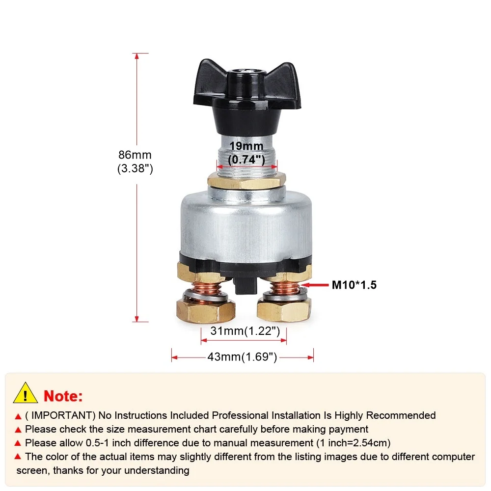 Master Battery Disconnect Switch 12-24V, Battery Kill Cut Off Isolator Rotary Switch for Marine Boat RV ATV Car Auto Truck