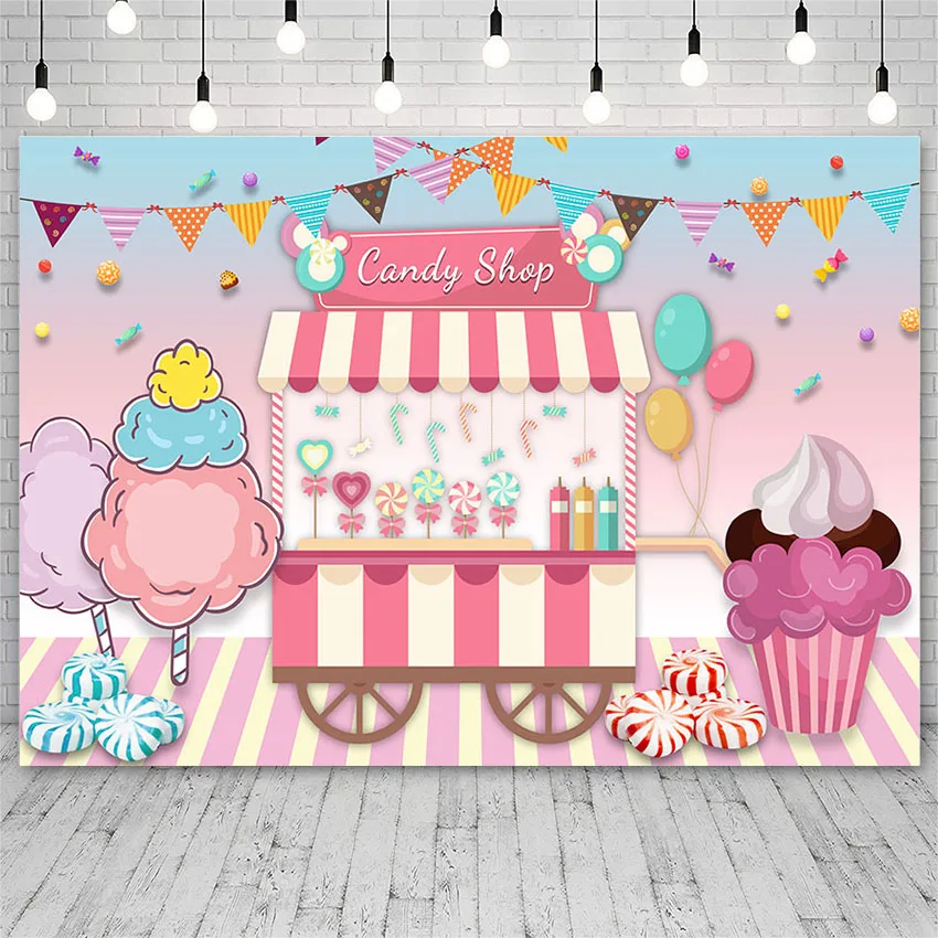 

Avezano Birthday Party Backdrop Pink Candy Store Ice Cream Balloon Decoration Photography Background For Photo Studio Photophone