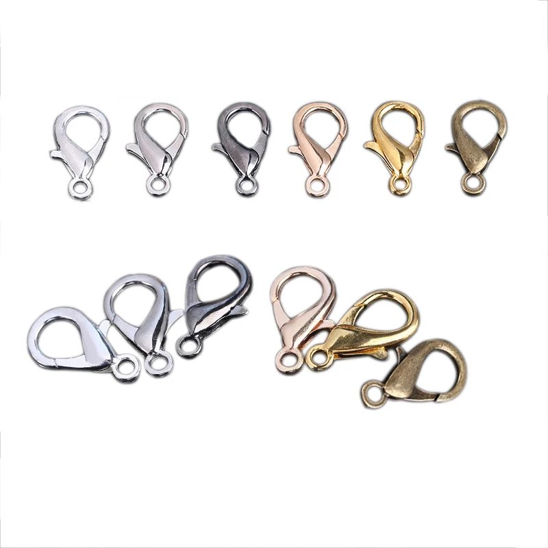 

50pcs/lot 10*5 12*6 14*7mm Gold Rhodium Metal Lobster Clasps Hooks For Necklace Bracelet Chain DIY Jewelry Findings