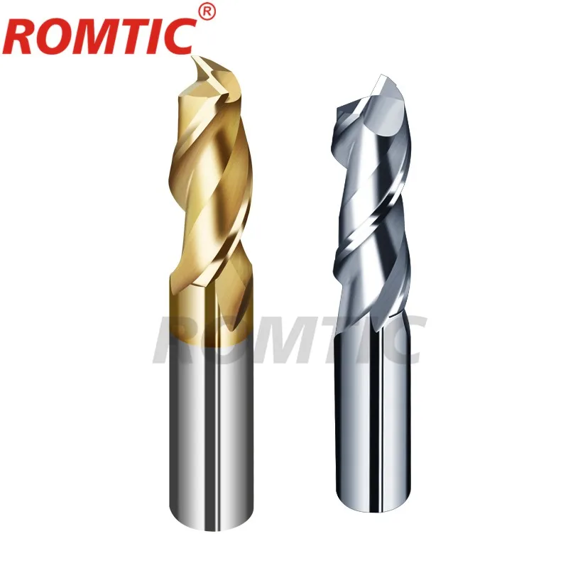 Mesin pemotong penggilingan lapisan paduan alat baja Tungsten ROMTIC Cnc Maching 2 pisau endmill mesin pemotong aluminium alat karbida HRC58