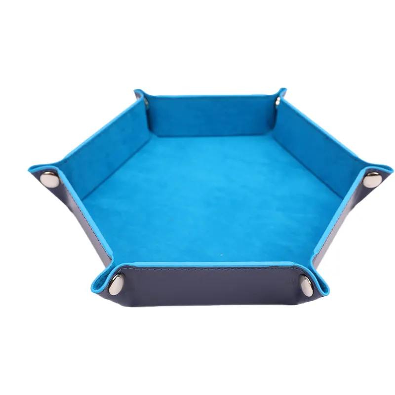 New Foldable Dice Hexagonal Tray Box PU Leather Desktop Storage Box Folding Hexagon Coin Square Tray Dice Game 6 Styles