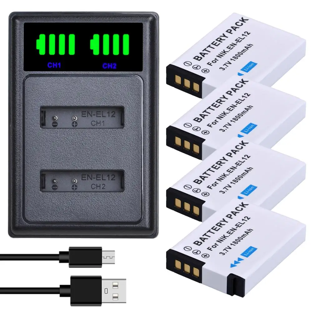 

Batmax EN-EL12 EL12 Battery+LED USB Dual Charger with Type C Port for Nikon Coolpix S9700 S9500 S9400 S9300 S9100 S8200 S8100