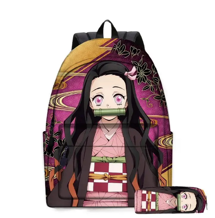 2pcs/Set Anime backpack Cosplay Demon Slayer Kimetsu no Yaiba Kamado Tanjirou Kamado Nezuko Agatsuma School Bag Anime Mochilas