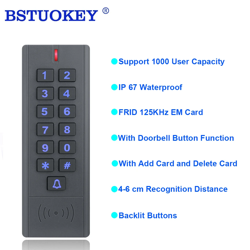 

1000 Users Standalone Door Access Controller Reader Proximity Key Manager Card Push Button Doorbell Access Control Machine