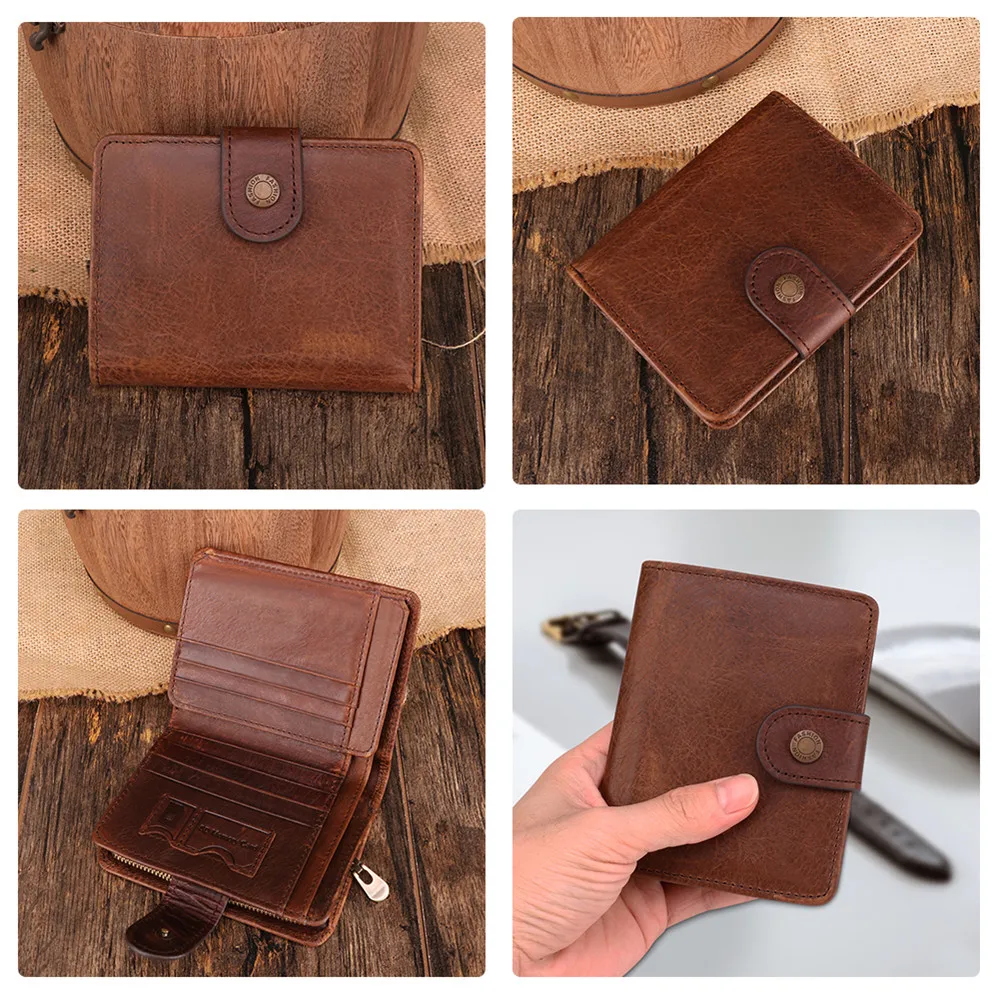 RETROGOO – portefeuille RFID à trois volets en cuir véritable pour homme, porte-cartes SIM, fermeture éclair, poche pour pièces de monnaie, bonne qualité, Cowboy Cartera