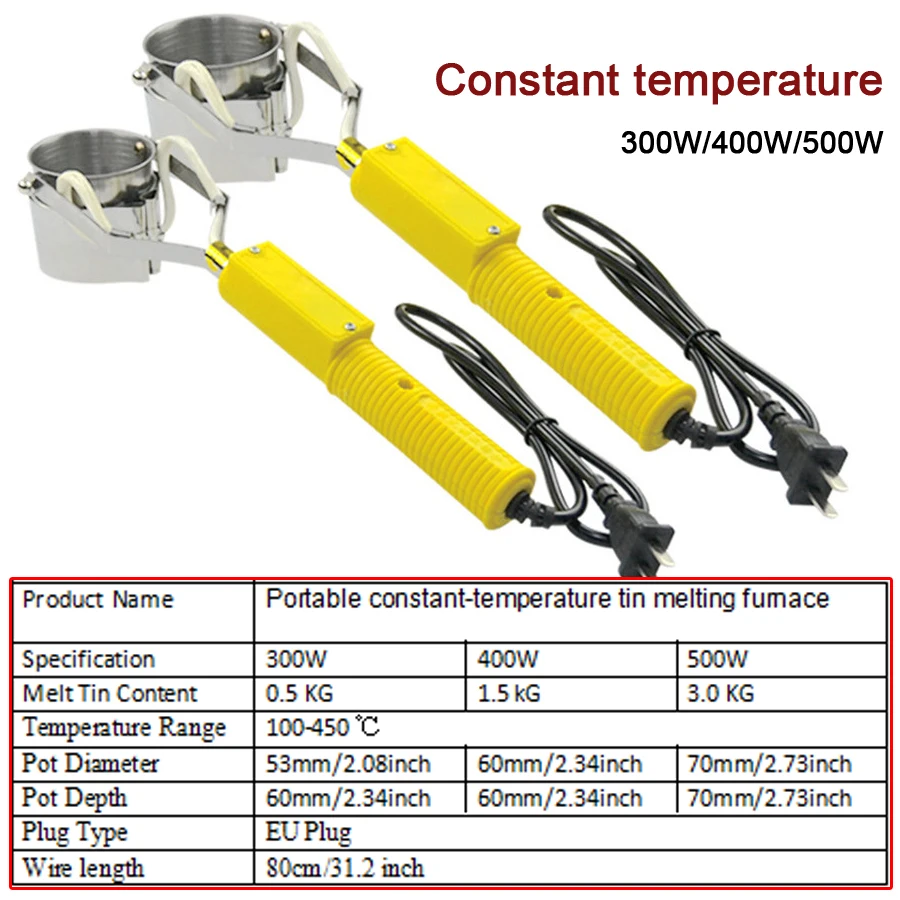 300W/400W/500W Portable Solder Pot Tin Melting Furnace Handheld Adjustable Temperature Control Desoldering Bath Tool