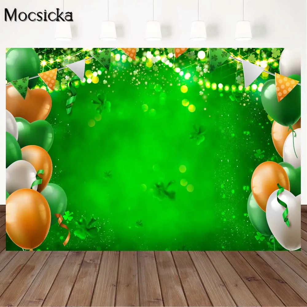 

Mocsicka St.Patrick's Day Backdrop Green Shamrocks Balloon Festival Decor Customize Birthday Photo Background Photography Props