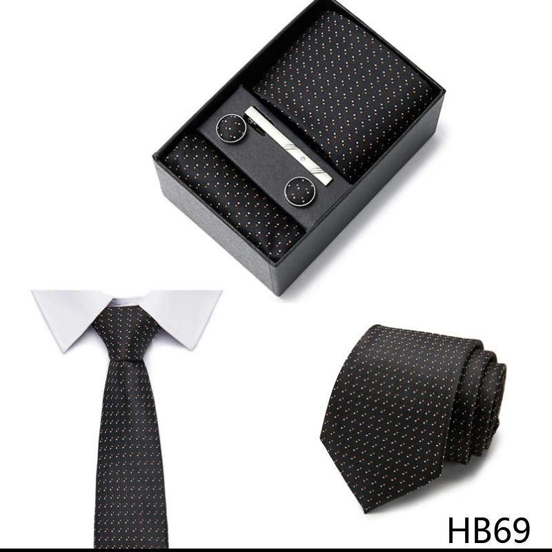 2023 neue Stil Hochzeit Geschenk Krawatte Für Männer Krawatte Box Anzug Zubehör Solide Blaue Krawatte Einstecktücher Manschettenknopf Set – Detail 31