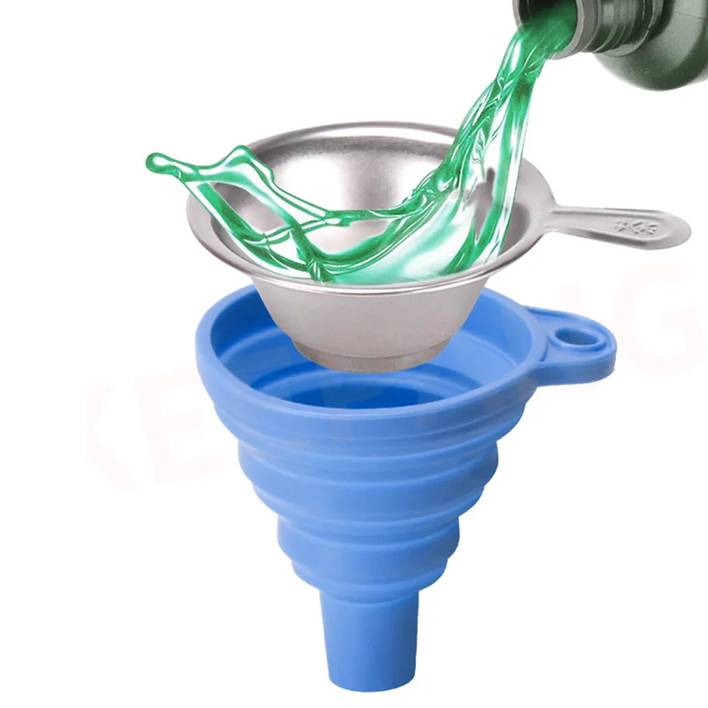 

Collapsible Silicone Funnels and Stainless Steel Resin Filter Cups Pouring Resin Back into Cup for SLA DLP LCD 3D Printer