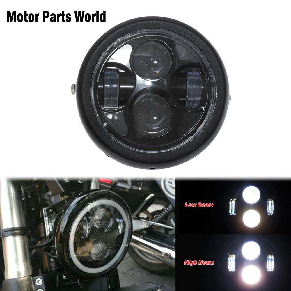 Motorcycle 6.5'' High Low Beam Retro Headlamp Round LED Headlight For Harley Sportster XL883 Dyna Fat Bob FXDF Choppers Custom