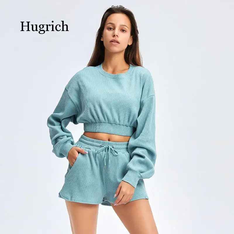 Autumn and Winter 2021 Women's Casual Fashion Long Sleeve Shorts Sports Fitness Two Piece Suit