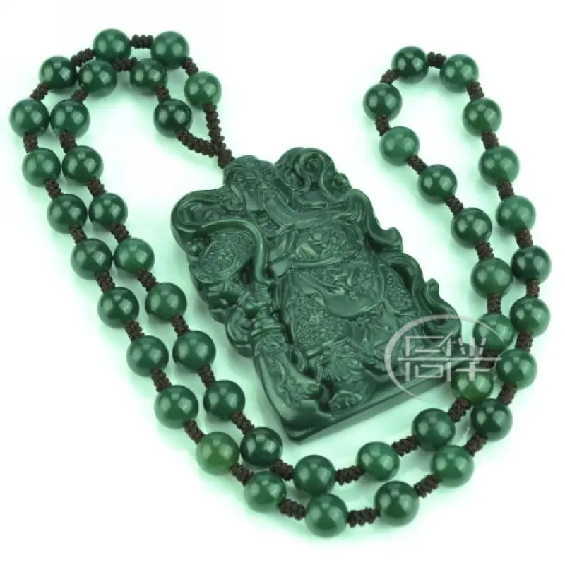 Wonderful Bottle green Jade Pendant Lucky Amulet Carven GuanYu Mala Bead jade Necklace Mascot