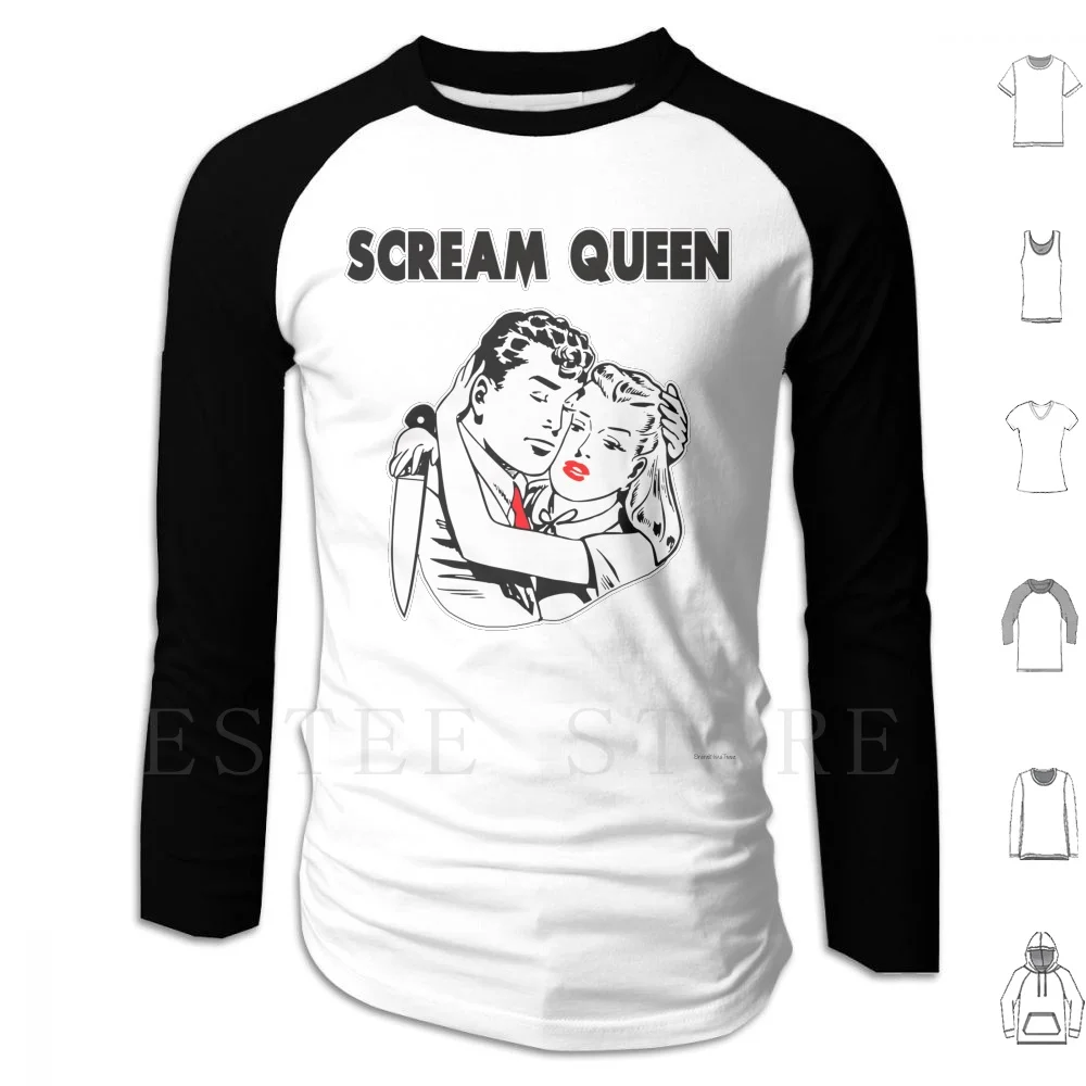 Camisetas divertidas y aterradoras! Scream Queen - Sudaderas con capucha divertidas para parejas de fanáticas del horror, de manga larga, Scream Safe Alarm Scream
