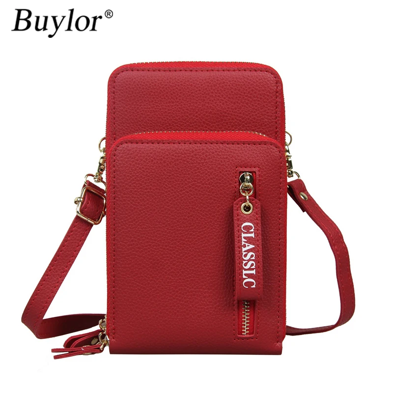 Buylor Lychee Pattern Cell Phone Shoulder Bags Fashion Soft Leather Women's Crossbody Bag Strap Handbag for Female Women Wallet