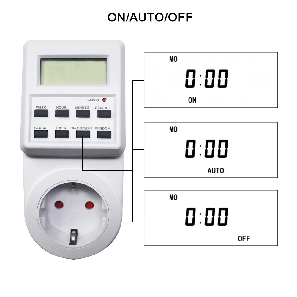 EU Plug-in Timer Switch 230V 16A Weekly Programmable LCD Digital Timer Socket with Standard/Summer Time Countdown Timer Outlet