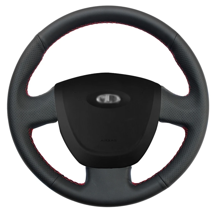 Hand-stitched Black Leather Car Steering Wheel Cover for Lada Granta 2011 2012 2013 2014 2015 2016 2017 2018