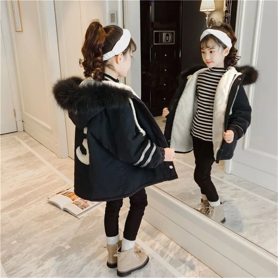 Solid Color Hooded Down Parkas For 4 6 8 10 12 14 Year Girls Coats Fashion Winter Warm Thickening Jackets Kids Long Outerwear