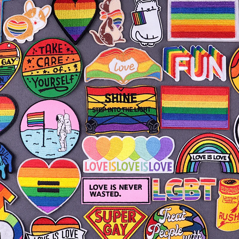 DIY Iron On Patch LGBT Patches On Clothes Gay Pride Badge Embroidery Patch On Clothing Rainbow Flag Patches For Clothing Stripes