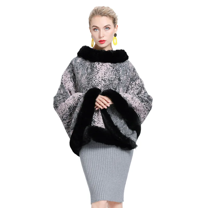 Fur Collar Warm Winter Cloak Women Pullover Poncho Capes 2020 New Female Capes Cloak Kntting Winter Poncho for Women