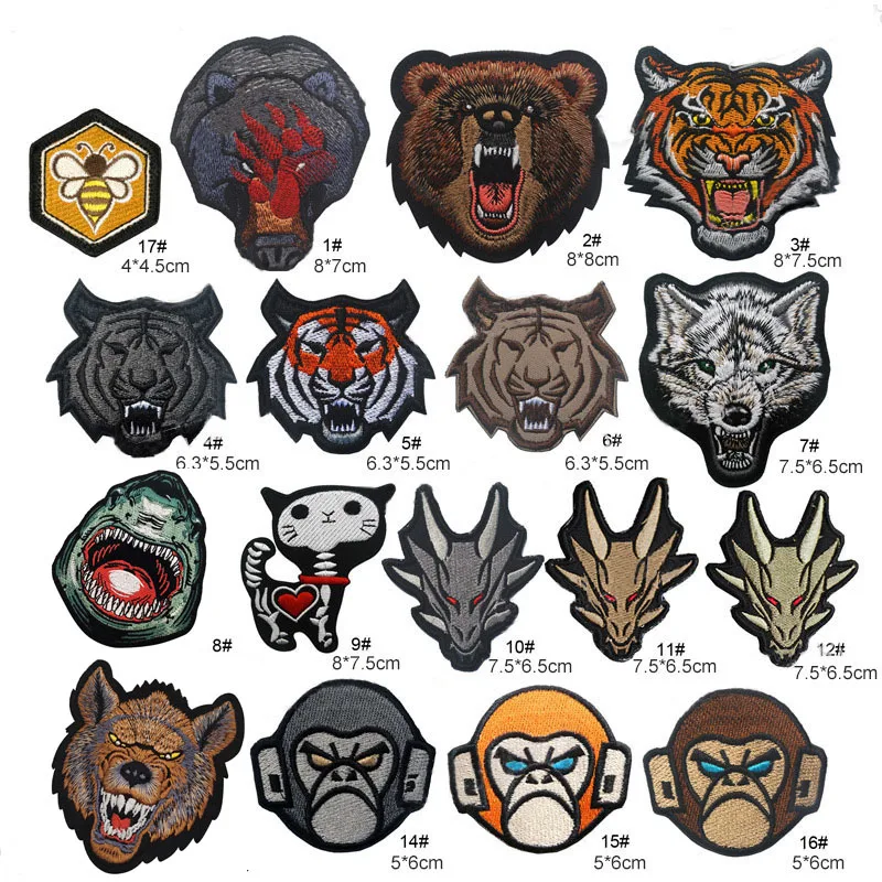 Hot Fabric Embroidered PVC  badge Patch Tiger Bear Wolf Animal Military Patches Tactical Combat Emblem Applique