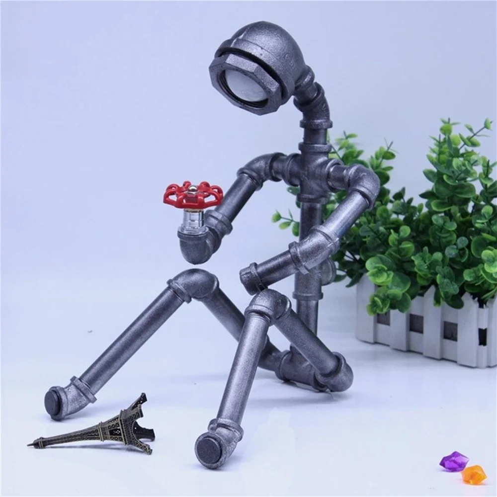 New Nostalgic Industrial Water Pipe Robot Table Lamp Creative Personality Bedside Lamp Reading Beside Bedroom Home Decor Modern