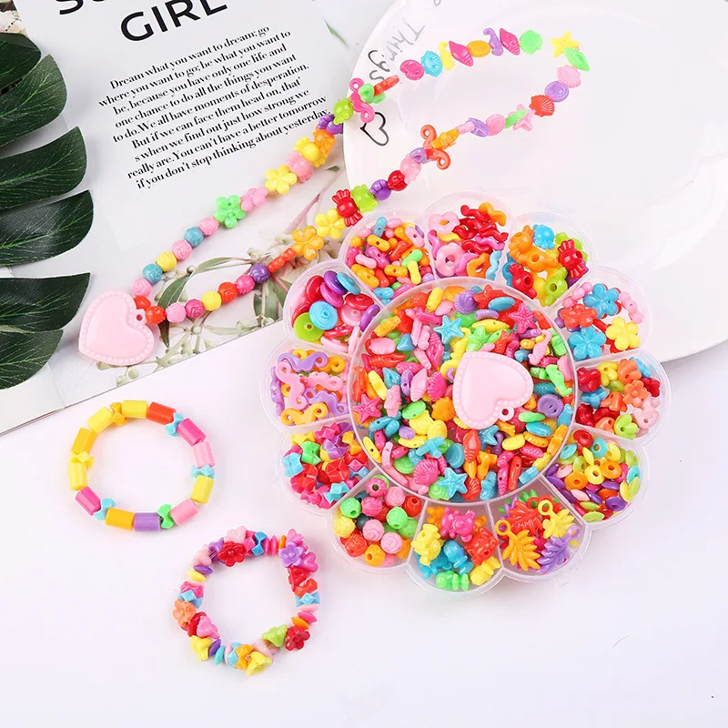 500-580Pcs DIY Beads Toys For Children Hands-on Ability Child Educational Toy Girl Gifts Beaded Lacing Weaving Necklace New