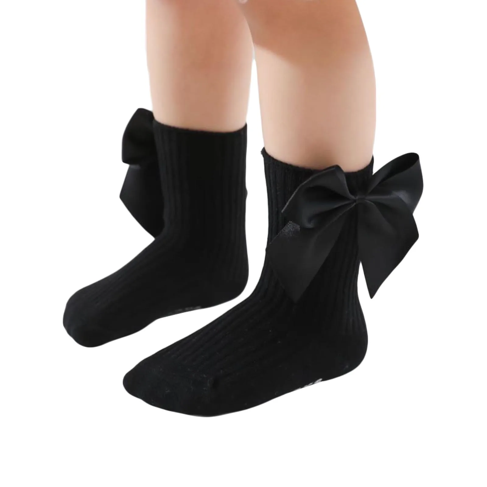 Newborn Baby Girls Solid Bow Knot Socks Non-Slip Ribbed Infant Toddler Spring Autumn Cute Socks 0-3T