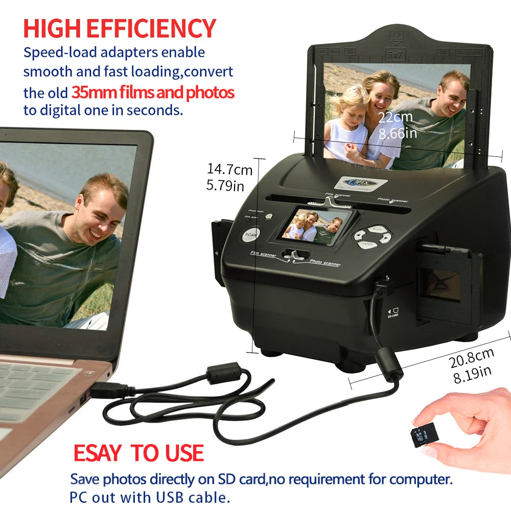 Digital Film Photo Scanner, 16 Mega Pixels, 4 em 1, Converter 35mm, 135 Deslize, Cartão de Nome Negativo, 2.4 \