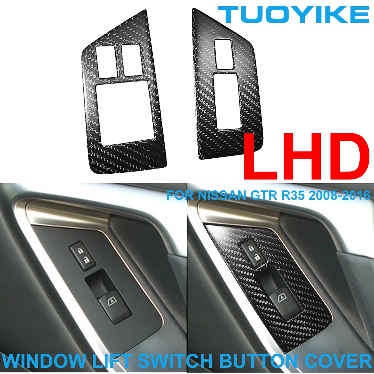 

LHD Styling Real Dry Carbon Fiber Interior Window Lift Switch Button Cover Trim Panel Sticker For Nissan GTR GT-R R35 2008-2016