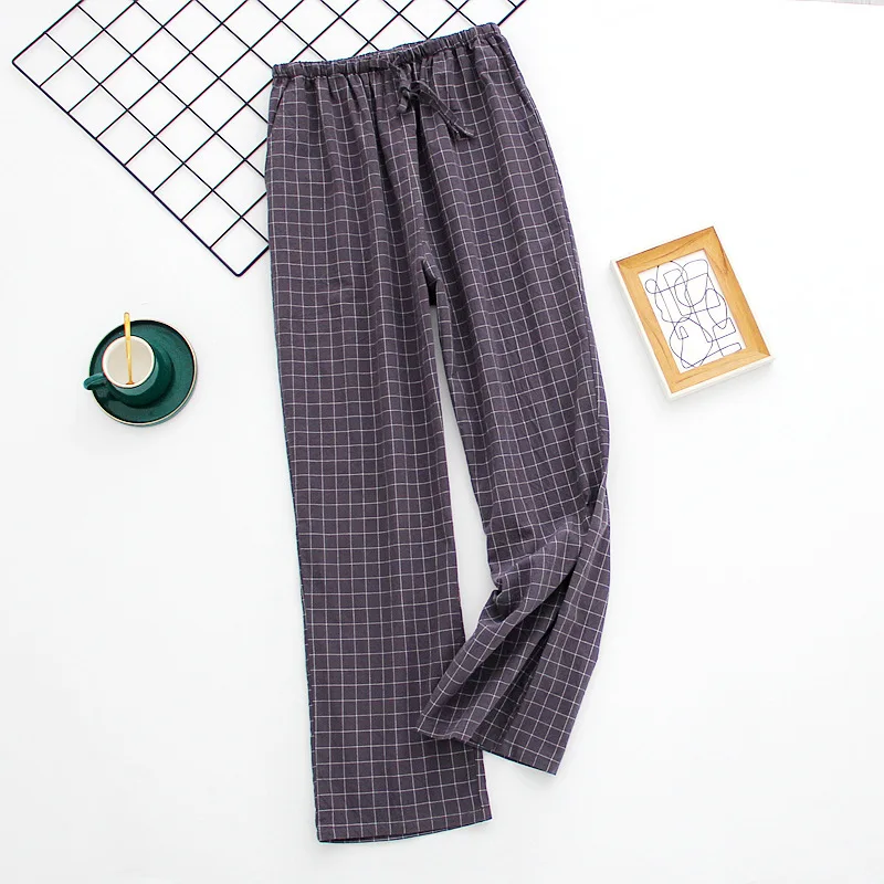 Washed Cotton Spring Pyjama Bottoms Couple\'s Home Pants Elastic Waist Plaid Sleepwear Women and Men Sleeping Lounge Pants