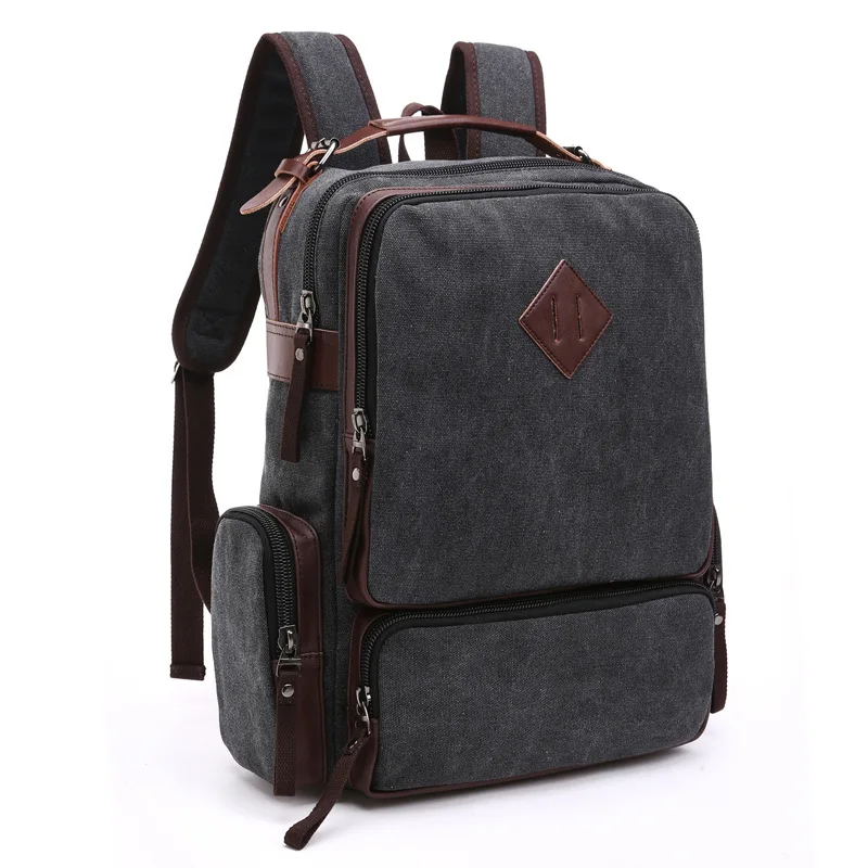 Best Quality Canvas Backpack Men Pockets Laptop Bags 15.6inch Superior Vintage Outdoor Design Durable New Trend Classic