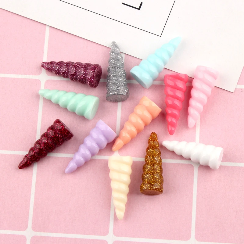 10-50PC High Quality Unicorn Horn Flat Back Planar Resin Accessorie Color DIY Craft Supplies Phone Shell Patch Ornament Kids Toy
