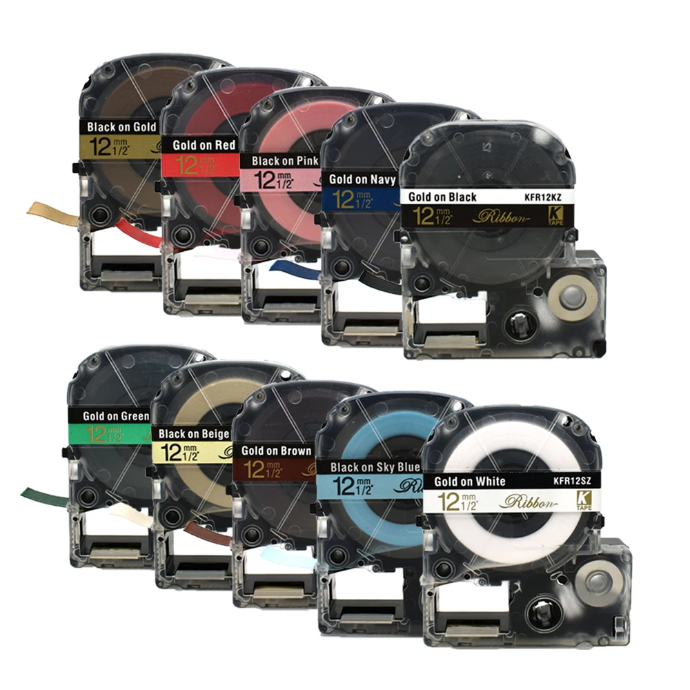 Лента атласная, 12 мм х 5 м, для принтера Epson SFR12BK, SFR12PK, SFR12GZ, SS12KW, для упаковки подарков, LW-300, LW-400, 5 упаковок Лента атласная, 12 мм х 5 м, для принтера Epson SFR12BK, SFR12PK, SFR12GZ, SS12KW, для упаковки подарков, LW-300, LW-400, 5 упаковок